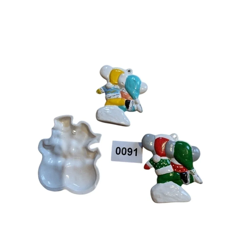 Christmas Ceramic Ornaments Mice‎ Snowman Snowlady lot of three 091